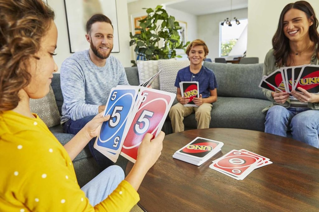 Family playing UNO Giant