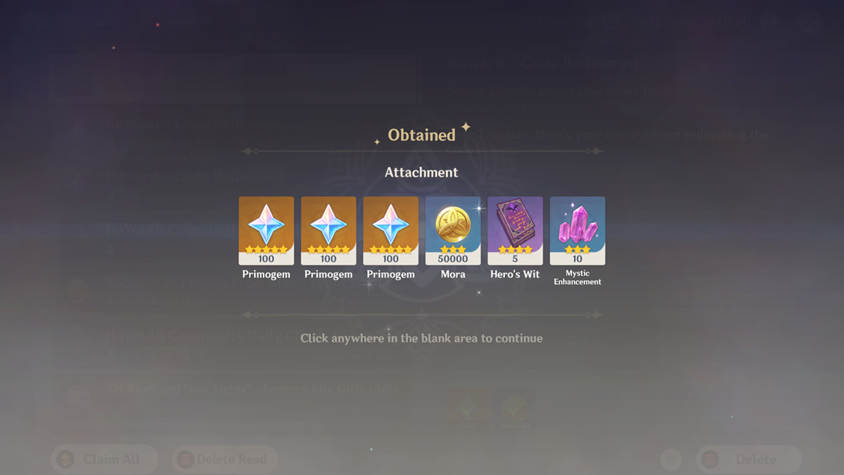 genshin impact livestream code reward