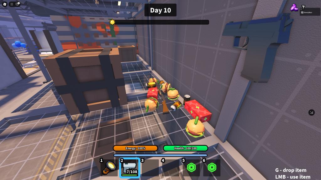 Survive Overnight in a Mega Store player has set up a stash of items in their base